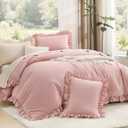 Litanika Twin Size Comforter Sets, 2 Pieces Blush Pink Ruffle Girls Women Cute Bedding Comforters & Sets, Lightweight Fluffy Microfiber as Gift (66x90In Comforter & 1 Pillowcase)