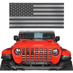 for Jeep Flag Front Grille Grill Mesh Insert Old Glory (Black & White) Compatible with Jeep Wrangler JL & JT Gladiator 2018-2025