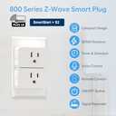 Zwave Plug 800 Series 2 Pack, Zwave Outlet Built-in Repeater Range Extender, Mini Zwave Smart Plug Work with SmartThings, Wink, Alexa, Google Assistant, Z-Wave Hub Required, FCC and ETL Listed, 1875W
