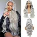 Grey Lace Front Wig Human Hair 200 Density Grey Human Hair Wig Body Wave Lace Front Wigs Human Hair Pre Plucked 13x4 HD Lace Frontal Wig Colored Wigs Human Hair 24 Inch