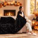 Cozy Bliss Bubble Faux Fur Throw Blanket for Couch, Black, 50"x60"