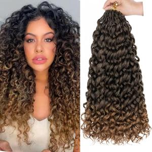 Leeven Gogo Curl Crochet Hair 18 Inch 8 Packs Ombre Honey Blonde Pre Looped Ocean Wave Crochet Hair Beach Curl Bohemian Box Braids Curly Synthetic Water Wave Braiding Hair for Women (#T27)