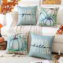 Artscope Fall Decorative Throw Pillow Covers 20x20 Inch Set of 4, Hello Pumpkin Give Thanks Outdoor Farmhouse Pillow Cases for Home Sofa Couch-Light Blue