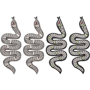 4pcs Rhinestone Snake Patches - White Handmade Crystal Snake Appliques - Sew On Beaded Crystal Badges - Fabric Embroidery Patches for Clothes, Bags, Pants, Shoes, Hats & DIY Projects (Mix Size)