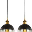 JONATHAN Y 7.5" Brass Gold/Black 1-Light Mid-Century Modern Globe Pendant Light, Adjustable LED Hanging Ceiling Fixture, Champagne Smoked Glass Shade for Kitchen Island (JYL3513A-SET2)