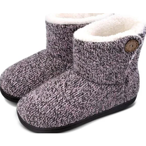 Parlovable Women's Bootie Slippers Warm Knit Plush Lining Boots Comfortable Memory Foam Slip-on Comfy House Shoes Breathable Indoor Winter (5-6, Purple)