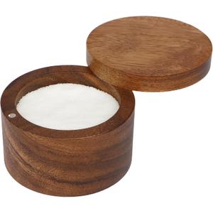 Acacia Wood Salt Cellar Bowl Box, Elegant Salt Container with Swivel Magnetic Lid for Keeping Table Salt, Bath Salt, Sea Salt, Peppers, Herbs or seasonings, One piece Wood No Glue