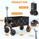 Beach Wagon with 9x3 Big Rubber Wheels for Sand, 350lbs Heavy Duty 200L Collapsible Utility Wagon, Easy Transport & Storage, Ideal for Sport, Camping, All-Terrain Outdoor Activities, Black