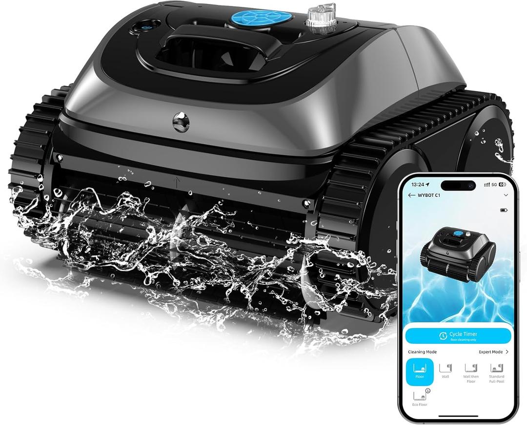 (2025 Upgrade) WYBOT C1 Pool Robot Vacuum for Inground Pools, 4-in-1 Cordless Robotic Pool Cleaner Lasts 150min, Triple-Motor up to 1,614 Sq.ft, Smart APP Support, Auto Wall & Waterline Cleaning (Grey & Blue)