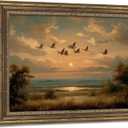 Vintage Gold Framed Wall Art, Vintage Autumn Birds Landscape Wall Art Decor - Rustic Farmhouse Flying Duck Picture Nature Cottagecore Gallery Canvas Prints for Living Room, Bedroom 12x16 Inch