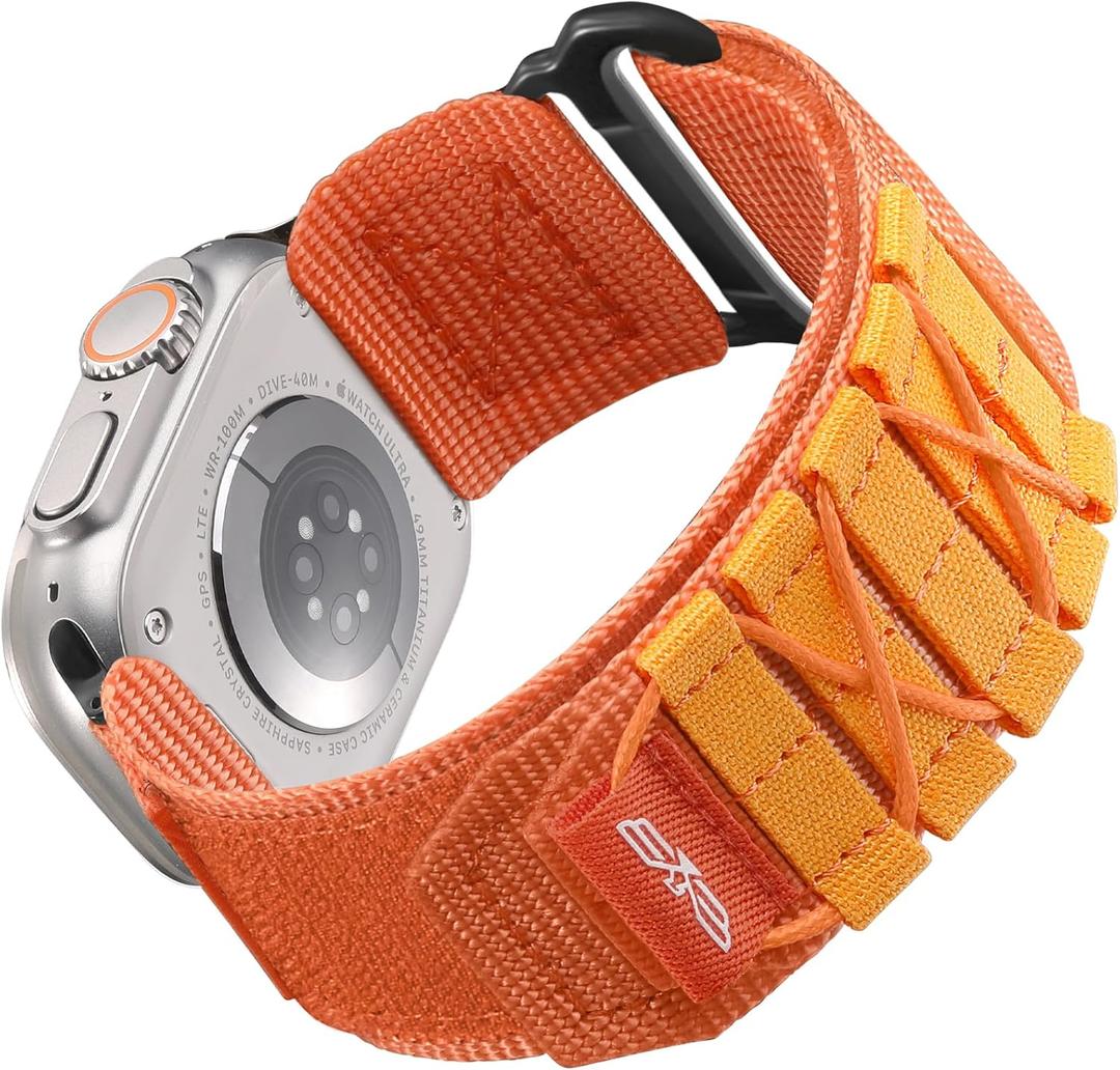 Nylon Strap Compatible with Apple Watch Ultra/Ultra 2 49mm/46mm/45mm/44mm/42mm, Rugged Sport Loop Replacement Band for iWatch Series SE/Series 10/9/8/7/6/5/4/3/2/1, M-Orange