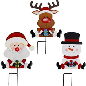 Lulu Home Christmas Yard Signs, 3 Packs Metal Snowman Santa Claus Reindeer Stakes, Xmas Decorative Garden Stakes for Holiday Yard Lawn Outdoor Decoration