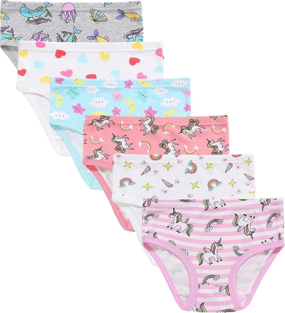 Slenily Little Girls' Soft Cotton Underwear Kids Cool Breathable Comfort Panty Briefs Toddler Undies (Pack of 6)