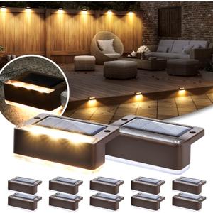 SOLPEX Solar Fence Lights, 6 LEDs Solar Lights Outdoor Waterproof Solar Powered for Deck, Stair, Front Porch, Balcony, Walkway, Garden, Yard, Patio, Pool Decor, IP65 Waterproof (12 Pack, Warm White) (Brown)