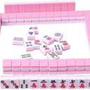 144 Mini Mahjong Tiles Game Set for Chinese Play, Travel Friendly, Pink