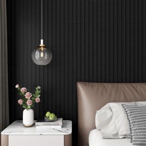 30in x 16.5ft Black Textured Vinyl Contact Paper for Cabinets Removable Peel and Stick Wallpaper Basket Weave Design Self-Adhesive Waterproof Embossed Film for Bedroom Kitchen Walls