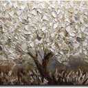Boiee Art,24x48Inch Textured Hand Painted Canvas Paintings Silver Leaf Abstract Tree 3D Oil Paintings Landscape Artwork Modern Home Decor Wall Art Wood Inside Framed Hanging Wall Dcor