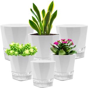 6 Pack Self Watering Plant Pot, 6.6/5 Inch Plastic Self Watering Pots for Indoor Outdoor Plants African Violet Pots Easy Plant Self Watering Pot with Wick Rope for Plants Flowers