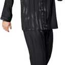 Lonxu Mens Silk Satin Pajamas Set Sleepwear Loungewear Black XL
