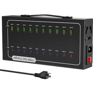 770W USB Charging Station with 20 Ports for Multiple Devices, 10 USB A+10 USB C, Charger Block,Smart Power Delivery & Multi Protection Compatible with iPhone/iPad/Tablets/Smartphones & More
