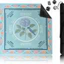 Mahjong Mat for Table, 31.5 x 31.5 Inches, Waterproof Non-Slip Noise-Reducing Mahjong Game Mat, Hydrangea Pattern, Easy-Clean Surface with 4 Dice for Home & Travel
