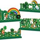 4pcs St Patricks Day Decorations Wooden Table Signs,Happy Saint Patricks Day Table Decorations Green Irish Lucky Shamrock, Leprechaun St. Patricks Day Decorations for Holiday Party