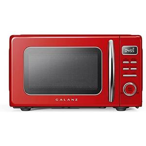 Galanz GLCMKZ07RDR07 Retro Countertop Microwave Oven with Auto Cook & Reheat, Defrost, Quick Start Functions, Easy Clean with Glass Turntable, Pull Handle.7 cu ft, Red