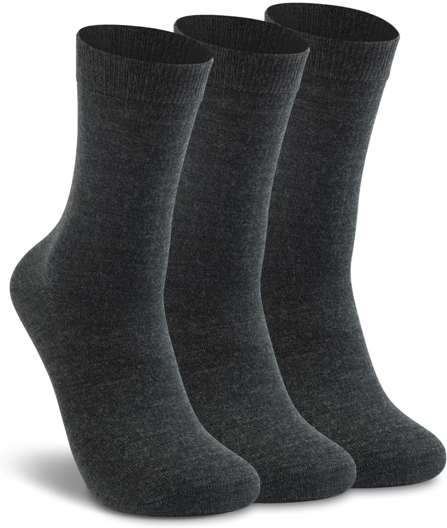 LIXIA Womens Thin Merino Wool Crew Socks Warm Breathable Winter Boot Liners Cozy Thermal Casual for Dress Trousers (One Size, 3 Pairs - Dark Grey)