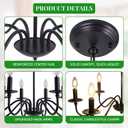 Rustic Farmhouse Candle Chandelier for Dining Room, 6-Light Rustic Black Iron Light Fixture with Classic S-Arm Design for Kitchen Island, Living Room, Foyer-Matte Black