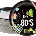 BLUE PANDA 80-Pack Retro 80s Party Plates for I Love the 1980s Birthday Supplies (Black, 9 in) - 80s Party Decorations