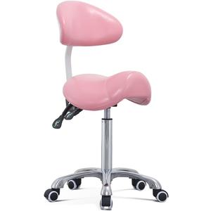 Antlu Saddle Stool Rolling Chair with Back Support,Esthetician Tattoo Dental Lash Chairs for Eyelash Tech Massage Salon(Pink,with Backrest)