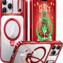 CASEKOO Christmas Merry Stand for iPhone 17 Pro Max Case [360 Spin Magnetic Kickstand][Fit for MagSafe][17FT Military Protection] Slim Polished Frame Titanium Alloy Sturdy Stand 6.9", Red