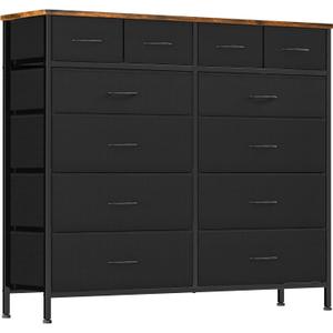 VASICAR Large Dresser for Bedroom with 12 Deep Drawers, Tall Fabric Drawer Dresser, Chest of Drawers for Closet, Nursery, Living Room, Laundry, Entryway, Hallway (Black)