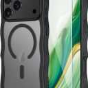 SunStory Compatible with iPhone 17 Pro Case with HD Screen Protector, [Compatible with MagSafe] Cute Wave Translucent Matte Phone Case for iPhone 17 Pro (Black)