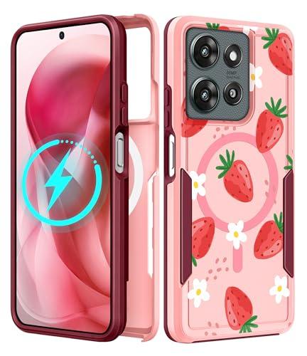 LISEVO for Moto G 2025 Case Women - Compatible with MagSafe Cute Girls Magnetic Protective Phone Cover Girly Kawaii Strawberry Heavy Duty Shockproof Design for Motorola Moto G 5G 2025 Cases