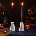 Jingmore 2 Pcs Halloween Ghost Candlestick Holders Cute Ghost Shape Candle Stick Holders Halloween Ceramic Taper Ghost Candle Holder for Halloween Wedding Party Holiday Office Home Decor Gift
