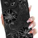 OOK Compatible with iPhone 14 Pro Max 6.7inch Case, Silicone Floral Flower Cute Pattern, Camera Protection Soft Slim Phone Cover for Girls Women -Black Flowers