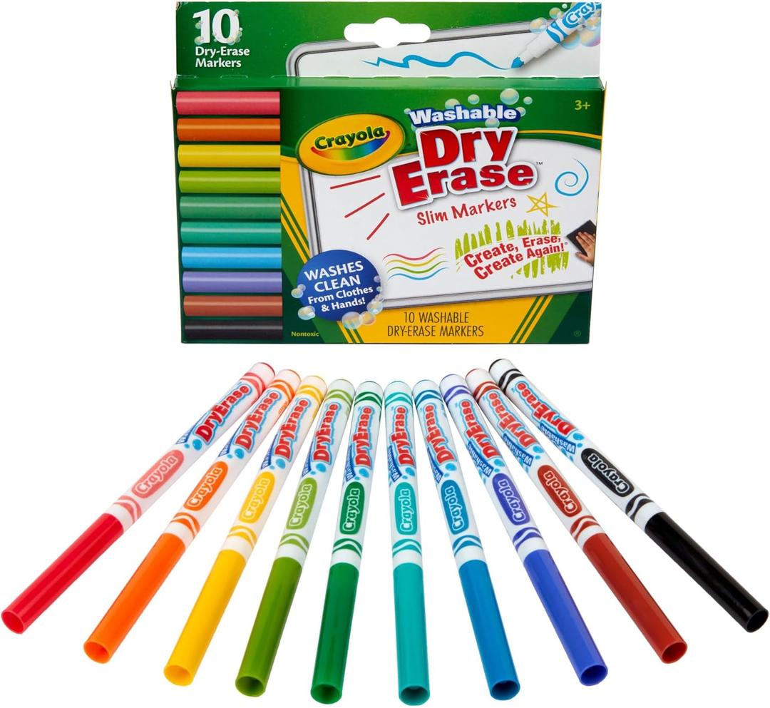 Crayola Washable Slim Dry Erase Markers, 10 Count