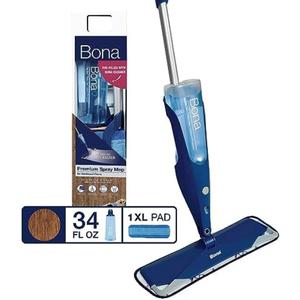 Bona Hardwood Floor Premium Spray Mop - Includes Hardwood Floor Cleaning Solution and Machine Washable Microfiber Cleaning Pad - Dual Zone Cleaning for Faster Cleanup - Spray Mop for Wood Floors