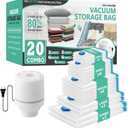 Cozy Essential 20 Pack Vacuum Storage Bags with Electric Pump, Vacuum Seal Space Saver Bags for Clothing, Pillows, Blanket, Bedding, Comforters