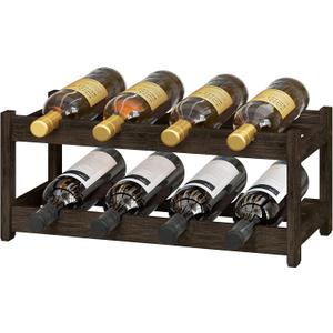 BAMEOS Wine Rack Freestanding 2 Tier 8 Bottle Bamboo Wine Racks Countertop Cabinet Wine Holder Wine Storage Shelf for, Bar, Pantry Wine Cellar Basement Countertop Mocha (16.85 L x 9.25W x 7H