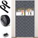 Visible Magnetic Thermal Insulated Door Curtain, Fit 36 x 80 Door Cover Curtain with Window, Magnetic Winter Door Curtain Sound Proof Curtain for Doorway Weatherproof Thermal Door Curtains
