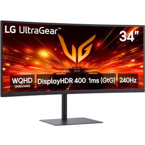 LG 34G630A-B 34-Inch Ultragear WQHD (3440 x 1440) Curved Gaming Monitor, 240Hz, 1ms, FreeSync Premium, DisplayHDR 400, Built-in Speaker, HDMI, DisplayPort, USB Type-C, Tilt/Height/Swivel Stand, Black | HDMI, DisplayPort, USB Type-C, 240Hz, FreeSync Premium, DisplayHDR 400, (3440 x 1440), 1ms, Built-in Speaker