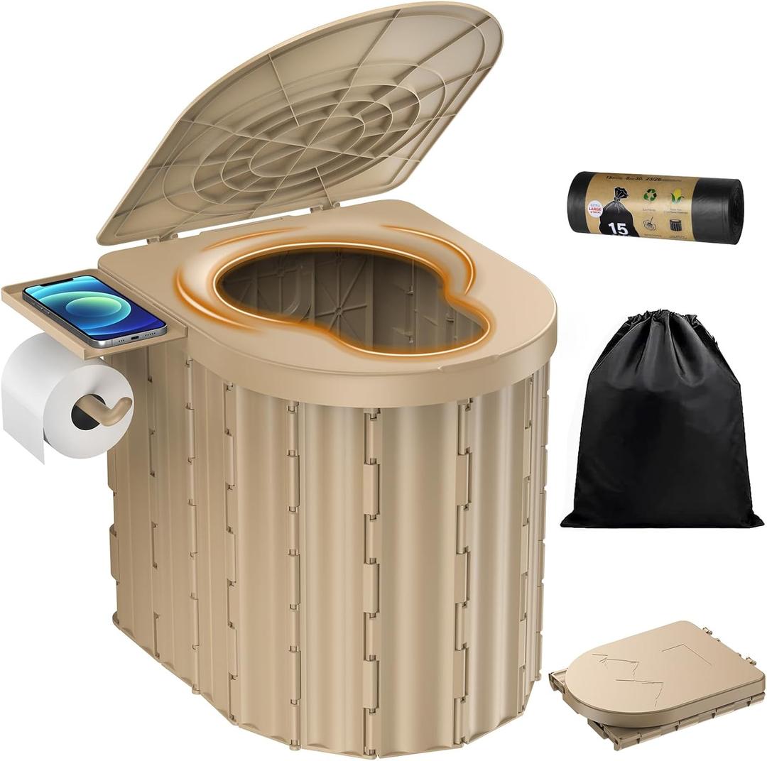 Portable Toilet, Upgraded 15'' toilet With Removable Paper Holder, Camping Toilet With A Load Capacity Of 450 Lbs, Portable Potty for Camping, Hiking, Road Trip, Car, RV, Tent, Beach, Truck Drivers