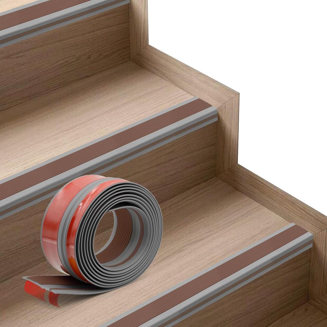 Non-Slip Step Edge Protector, Vinyl Stair Nosing - Self-Adhesive Anti-Slip Stair Nose Edging Trim, Stairway Nose Molding & Nosing Strip for High Traffic-Safety, Indoor-Outdoor Use(Brown 2"1",20Ft)
