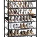 SONGMICS Shoe Rack, 8-Tier Shoe Organizer, Metal Rack for Garage, Set of 2, 4-Tier Stackable Shelf, with Adjustable Flat or Angled Shelves, 32-40 Pairs, Ink Black ULMR08B