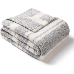 Snuggle Sac Twin Size Bedding Blankets Luxurious Microfiber, Reversible Super Soft Warm Cozy Blankets Fuzzy Plush Blanket for Bed, Couch, Sofa, Living Room, Grey Stripe, 60x80 inches