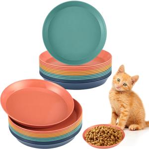 Gerrii 24 Pieces Fatigue Relief Cat Bowl 6 Inch Shallow Cat Food Dish Stray Wet Feeding Bowls Wide and Small Pet Plates for Ferrets Feral Short Legged Kitten Shelter(Elegant Color, Convention)