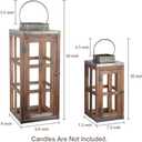 DECORKEY Large Farmhouse Wooden Metal Lantern Set of 2, 28''/20'' H Rustic Decorative Indoor & Outdoor Hanging Candle Lanterns, Wooden Outdoor Lanterns for Patio Front Porch Table, Dark Brown