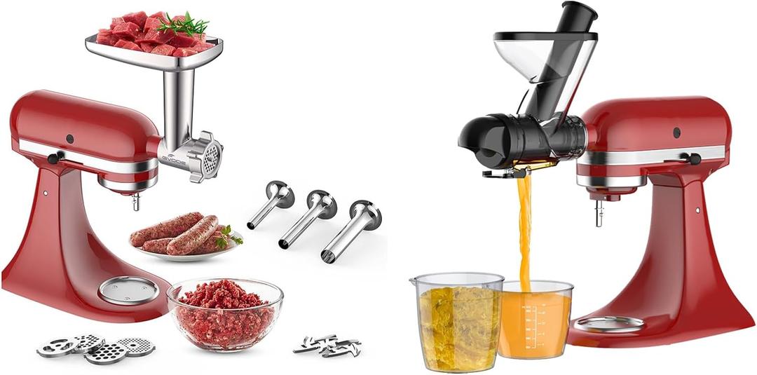 Gvode Masticating Juicer Attachment & Metal Meat Grinder Attachment for KitchenAid Stand Mixer